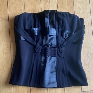 Strapless Black Satin-Trim Bustier Top